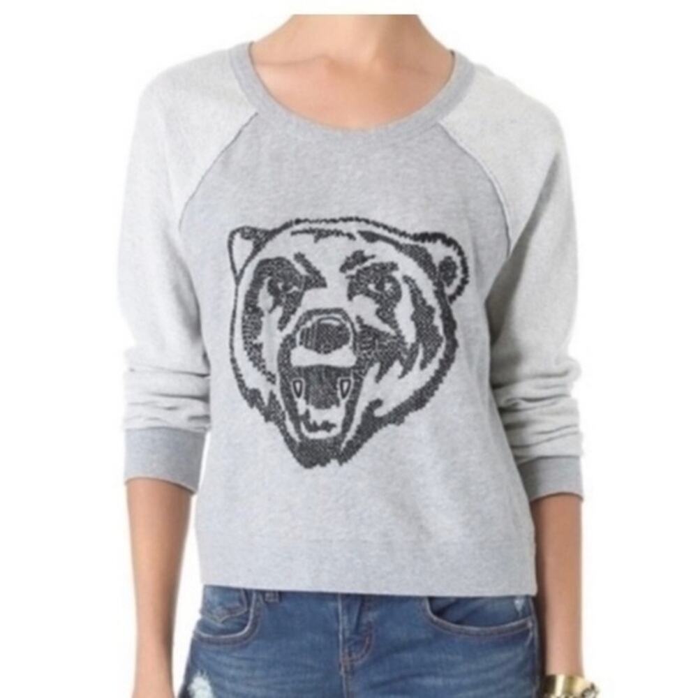 Free People Big Bad Varsity Bear Sweatshirt gray XS 100% cotton